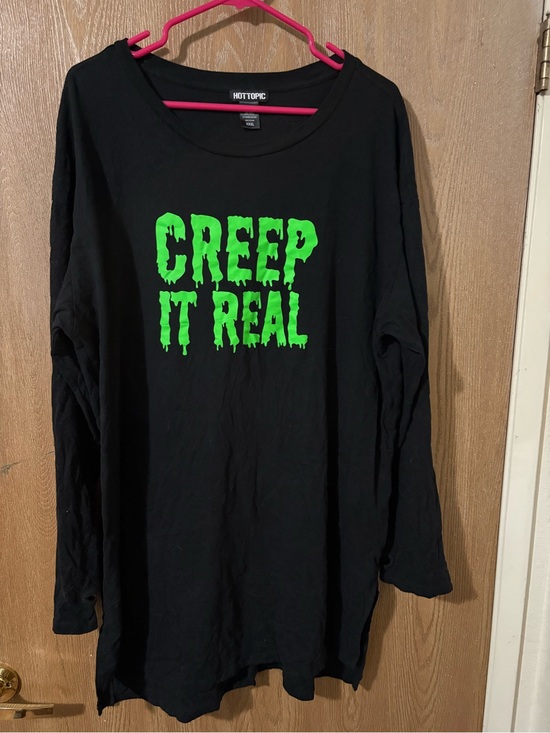 Hot Topic Tops - Hot Topic Black Graphic Long Sleeve Tee with Neon Pink Accent